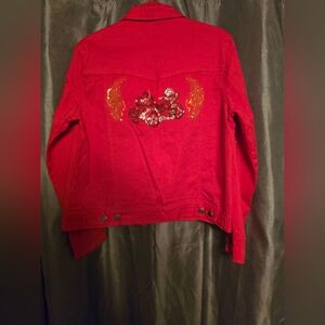 Kids Red Jean Jacket with Embroidered Design